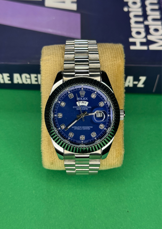 Rolex Day-Date 40 – Royal Blue Dial with Diamond Markers