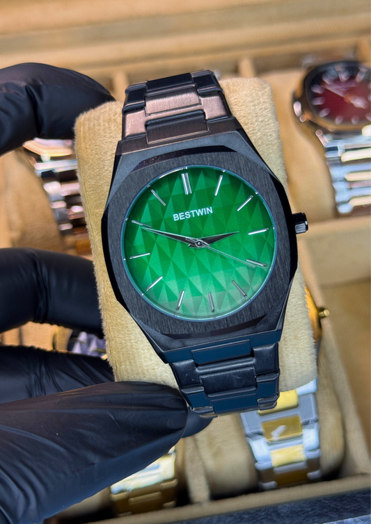Bestwin Emerald Green Dial Watch – Matte Black Edition