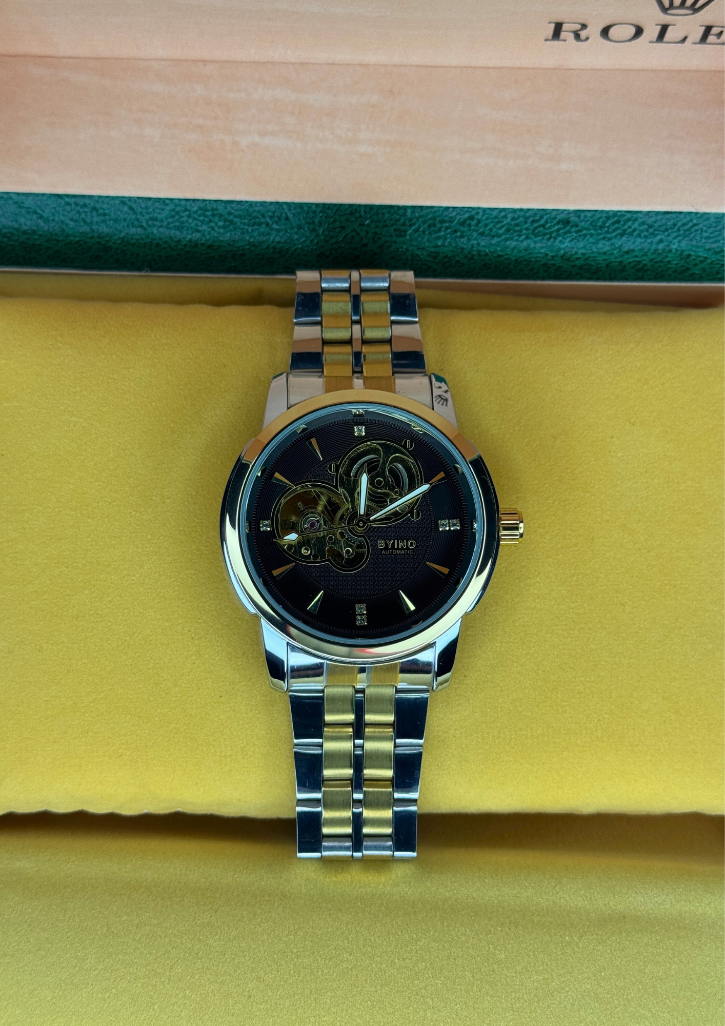 BYINO Automatic Watch – Black Skeleton Dial