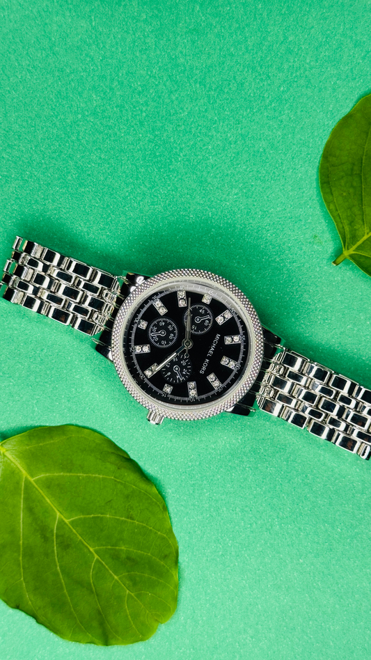 Crystal Noir – Silver Chronograph Women's Watch