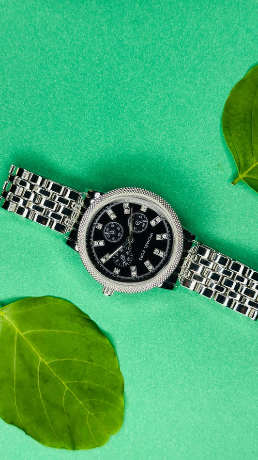 Crystal Noir – Silver Chronograph Women's Watch