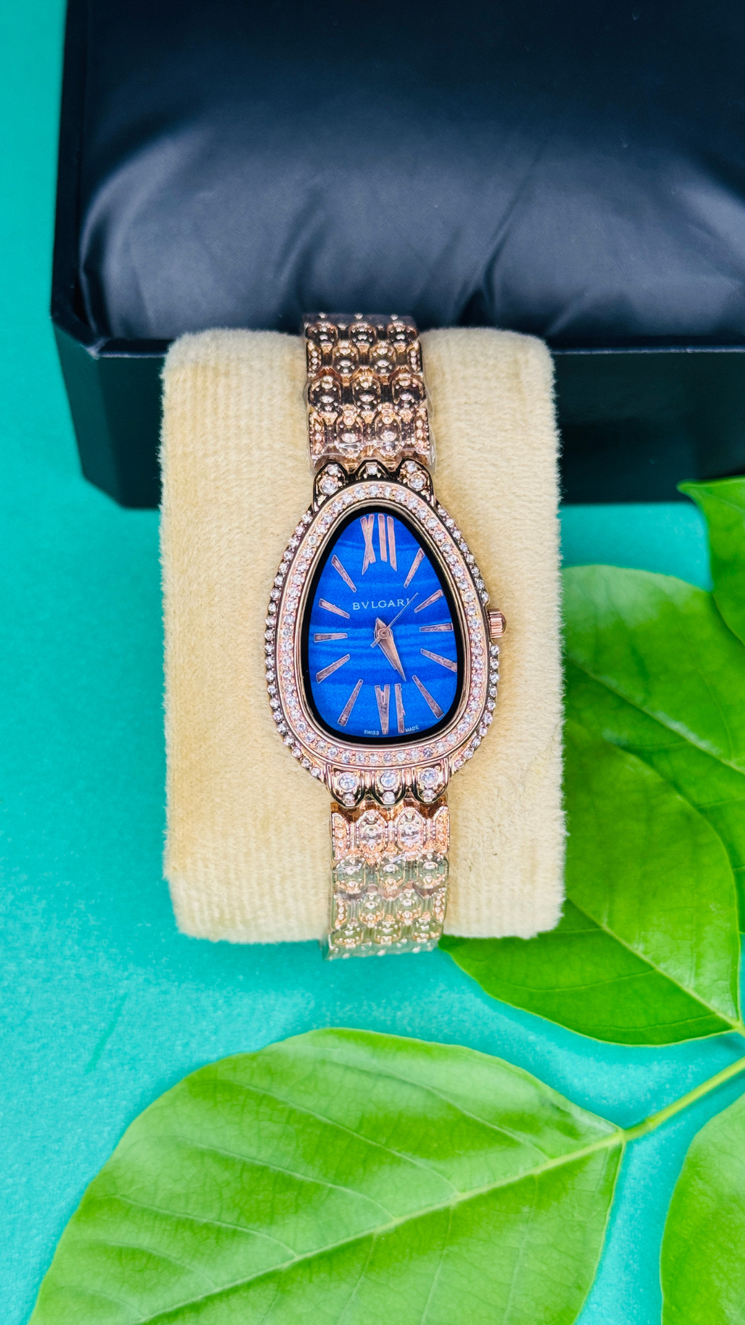 Twilight Enchant – Black Stone-Studded Women's Watch