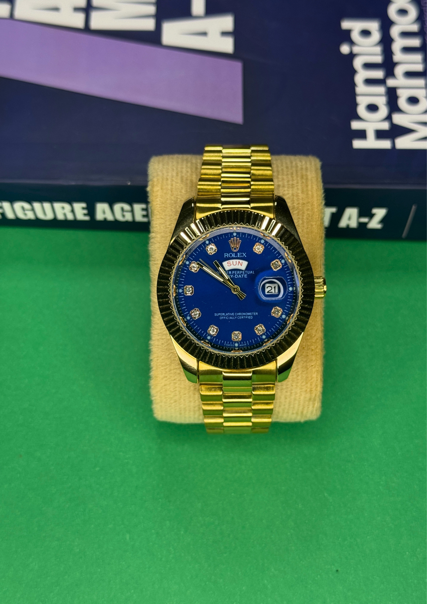Luxury Gold Day-Date Watch – Royal Blue Diamond Dial