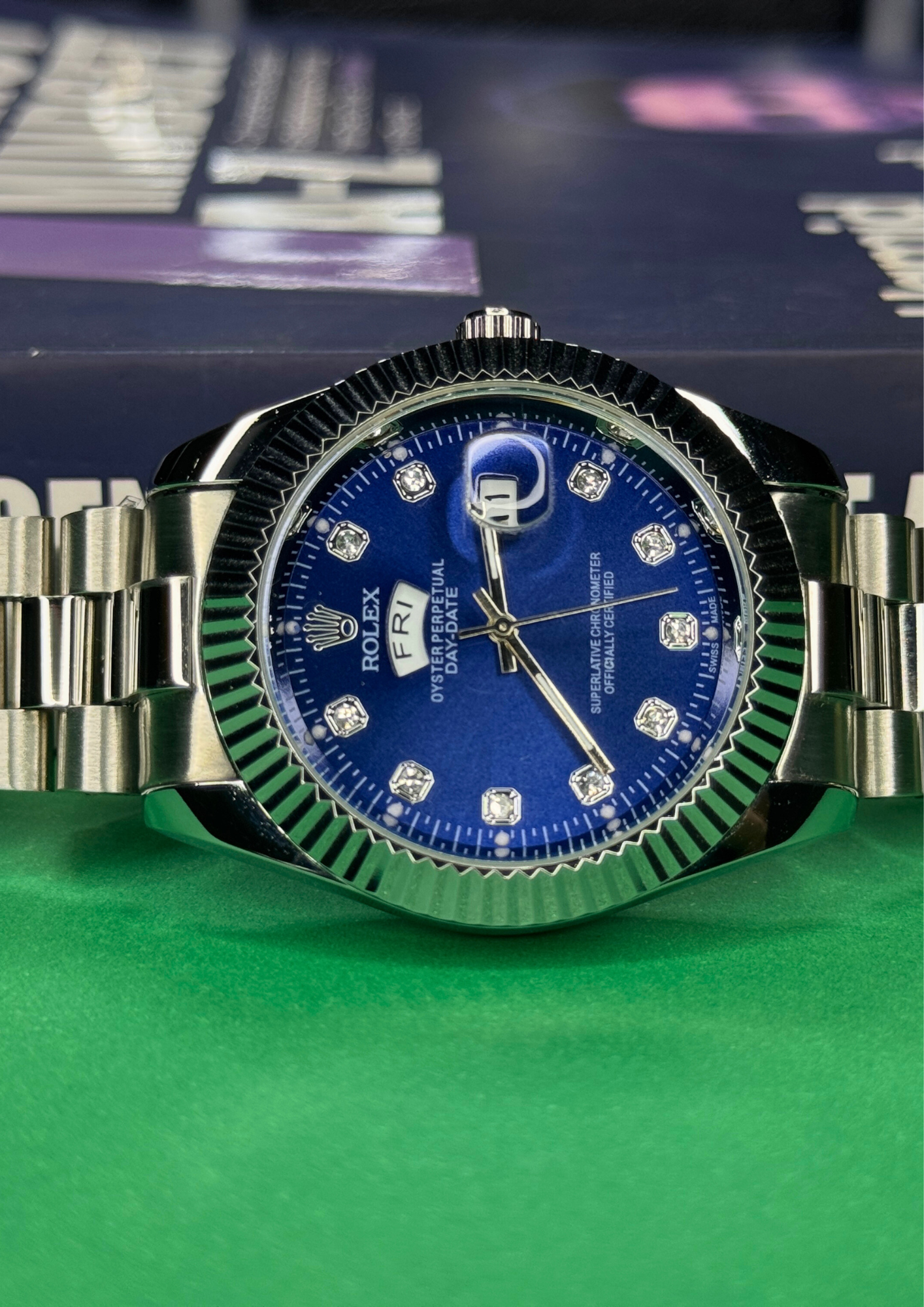 Rolex Day-Date 40 – Royal Blue Dial with Diamond Markers