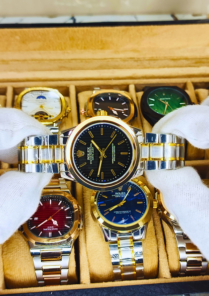 Classic Two-Tone Luxury Watch — Black Dial | Steel & Gold Finish