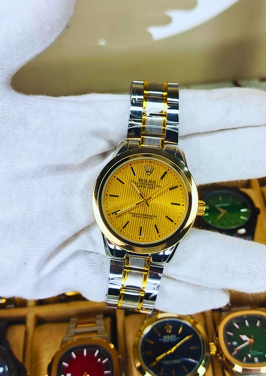 Classic Two-Tone Luxury Watch — Black Dial | Steel & Gold Finish