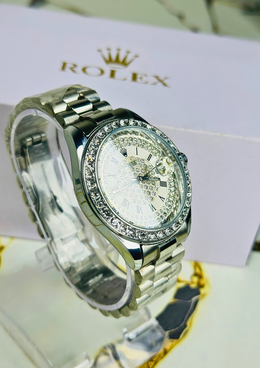 Rolex Diamond Edition — Silver Roman Luxury Timepiece