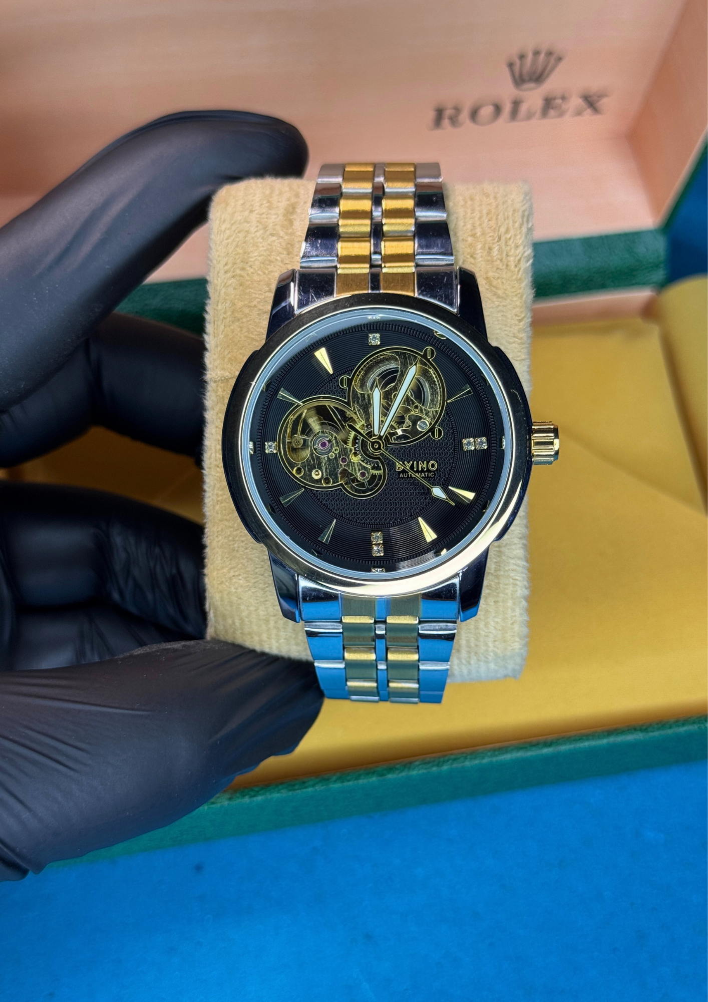 BYINO Automatic Watch – Black Skeleton Dial