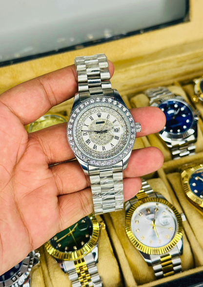 Rolex Diamond Edition — Silver Roman Luxury Timepiece