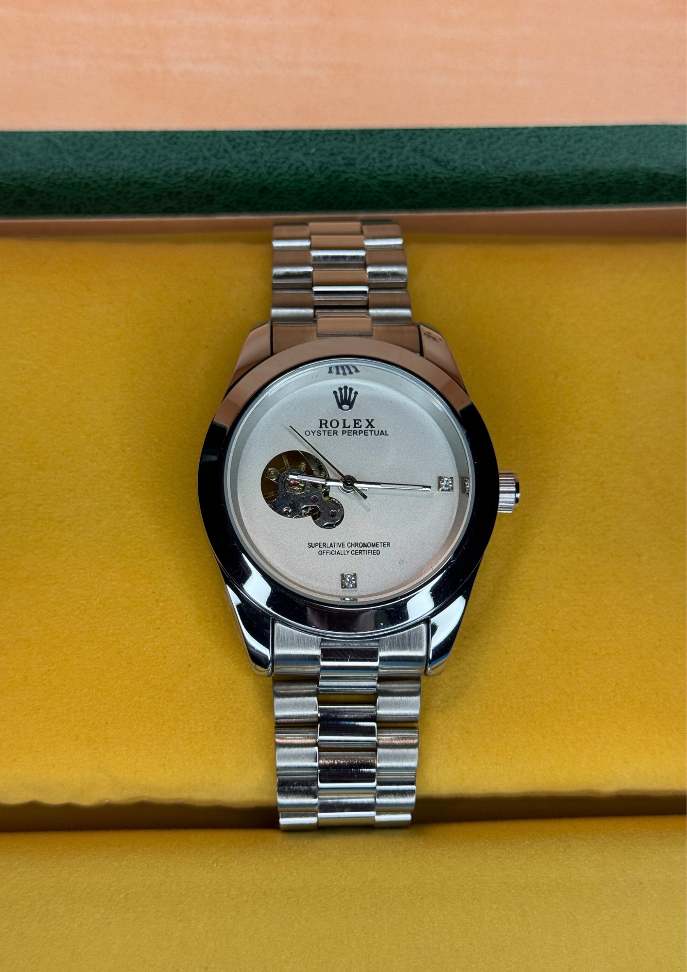 Automatic Rolex Oyster Perpetual – Silver Skeleton Dial