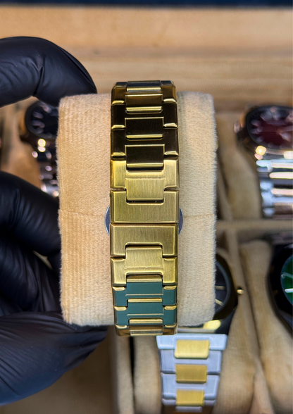 Luxury Gold & Blue Stainless Steel Watch – Geometric Dial | BESTWIN