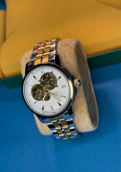 BYINO Automatic Watch – Gold & Silver Skeleton Dial