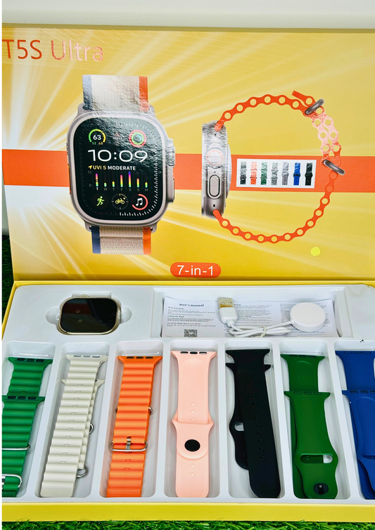 T5S Ultra Smart Watch 7-in-1 — Ultimate Fitness, Style & Power Combo