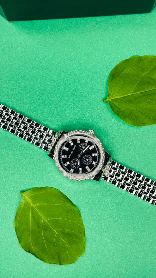 Crystal Noir – Silver Chronograph Women's Watch