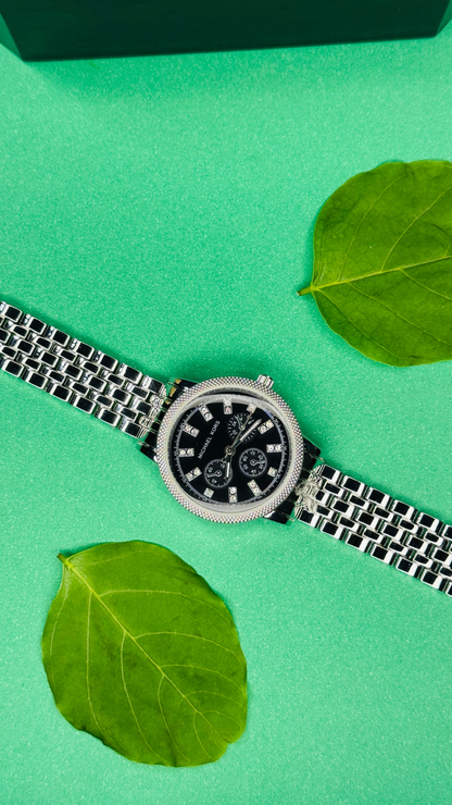 Crystal Noir – Silver Chronograph Women's Watch