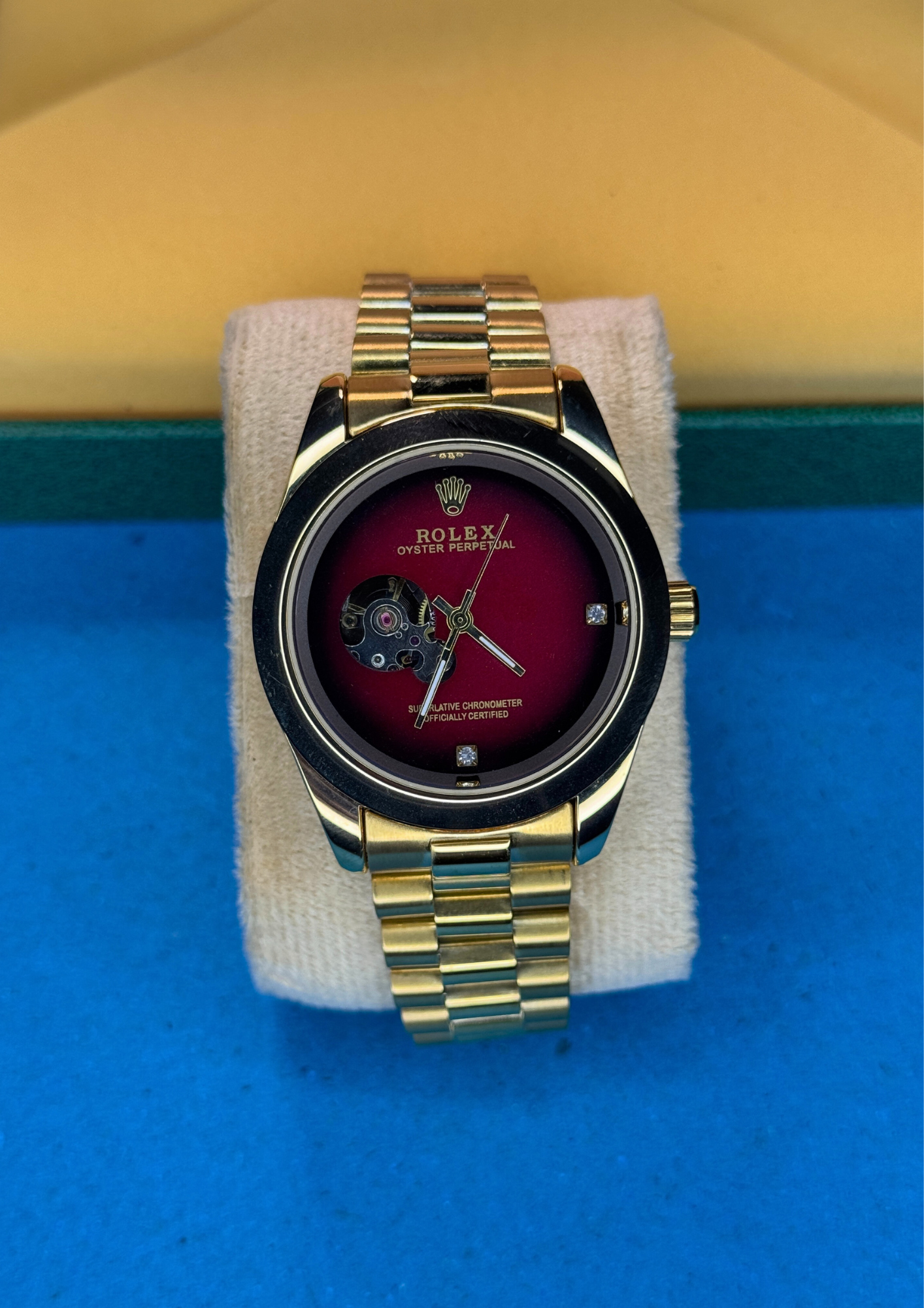 Automatic Rolex Style Watch – Gold with Ruby Red Dial
