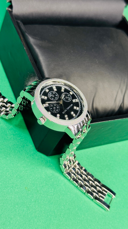 Crystal Noir – Silver Chronograph Women's Watch