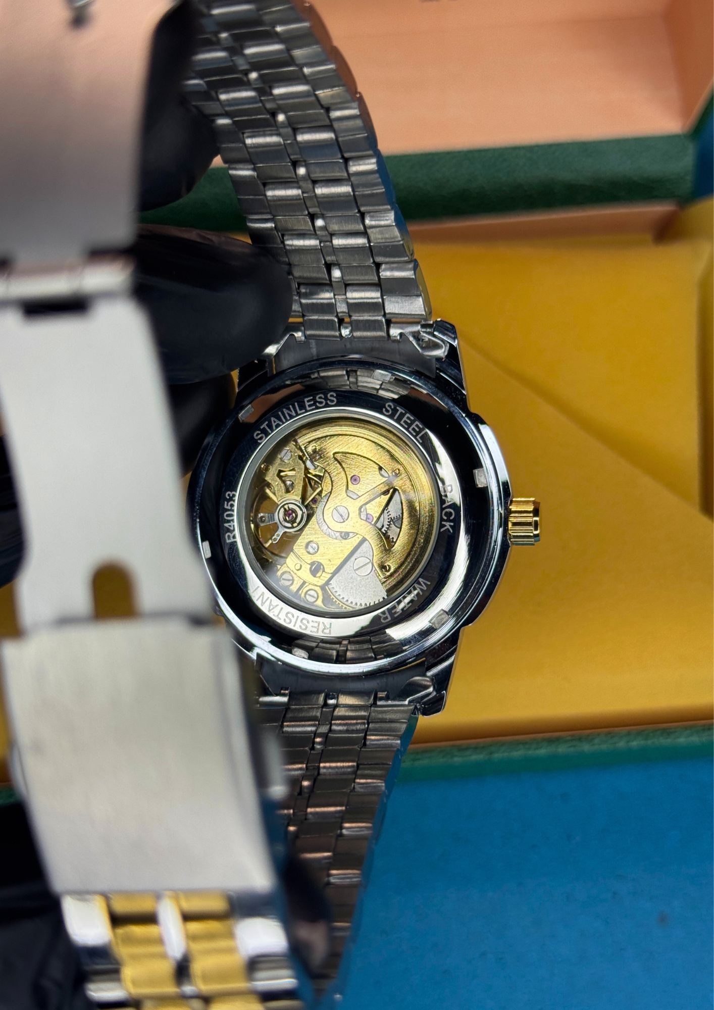 BYINO Automatic Watch – Gold & Silver Skeleton Dial
