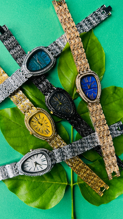 Twilight Enchant – Black Stone-Studded Women's Watch