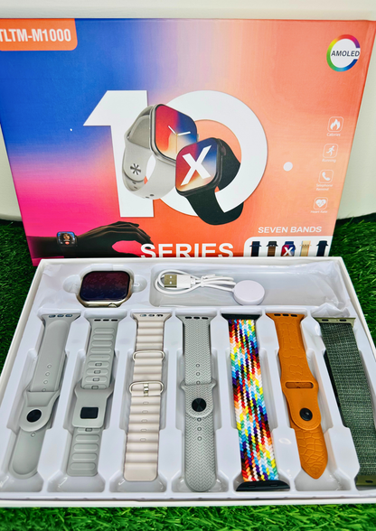 LTM-M1000 Smart Watch 10 Series — AMOLED Display with 7 Designer Straps