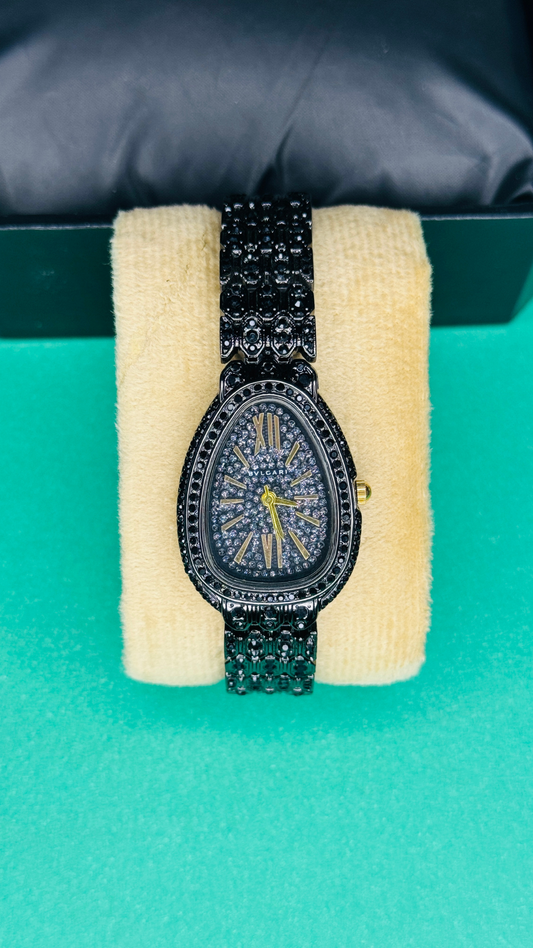 Twilight Enchant – Black Stone-Studded Women's Watch