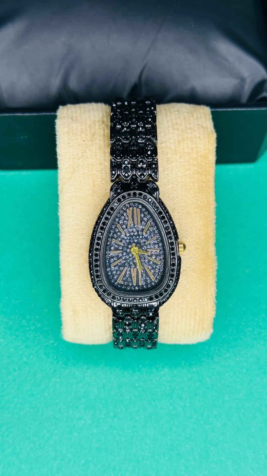 Twilight Enchant – Black Stone-Studded Women's Watch