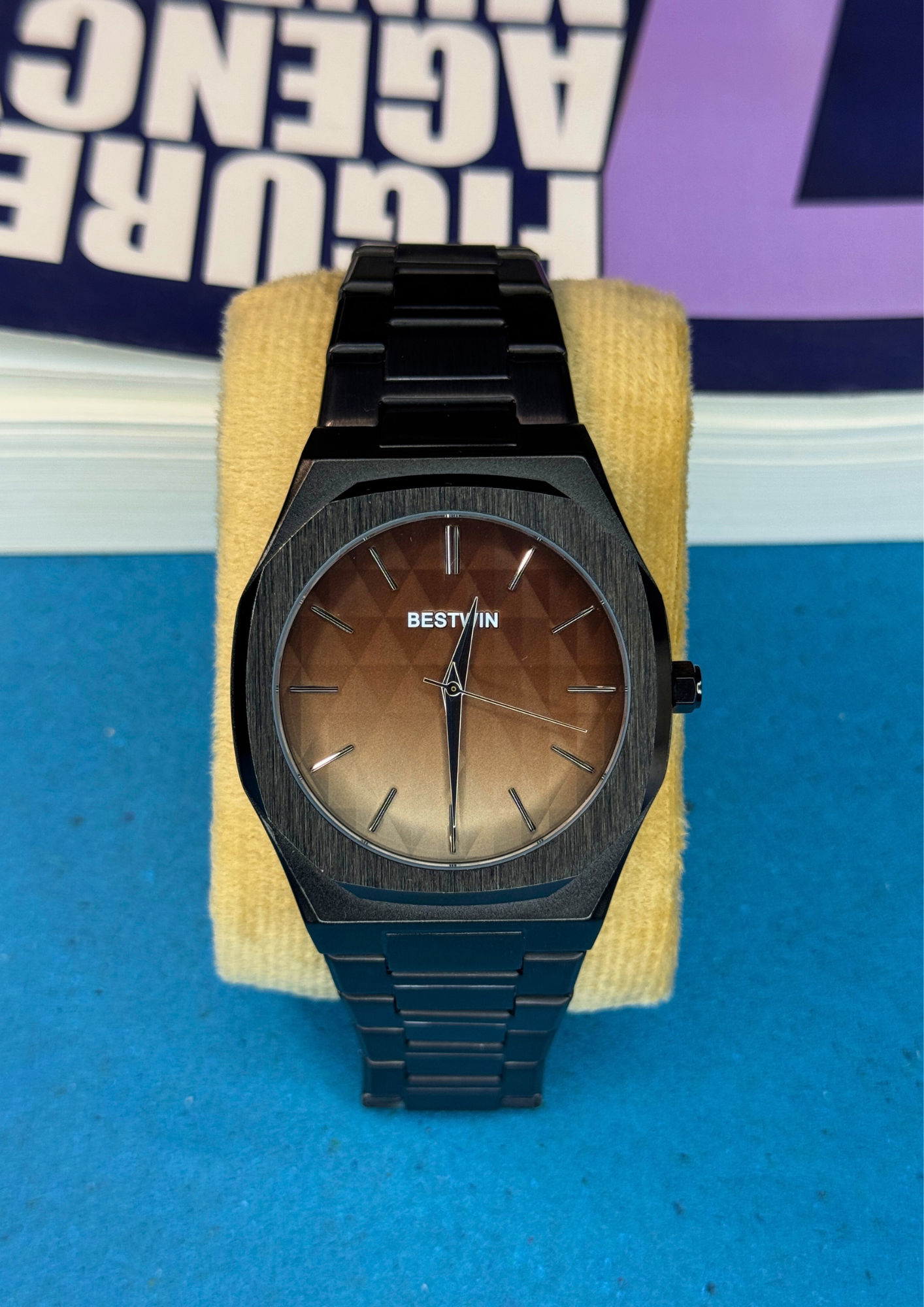 Matte Black & Brown Gradient Watch – Geometric Dial | BESTWIN Elegance