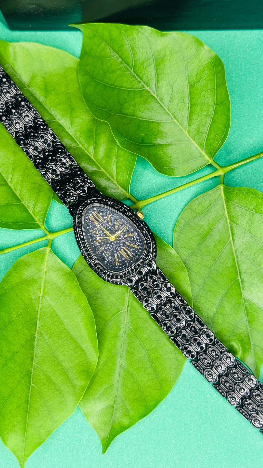Twilight Enchant – Black Stone-Studded Women's Watch
