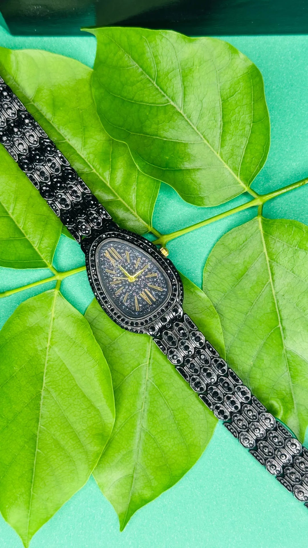 Twilight Enchant – Black Stone-Studded Women's Watch