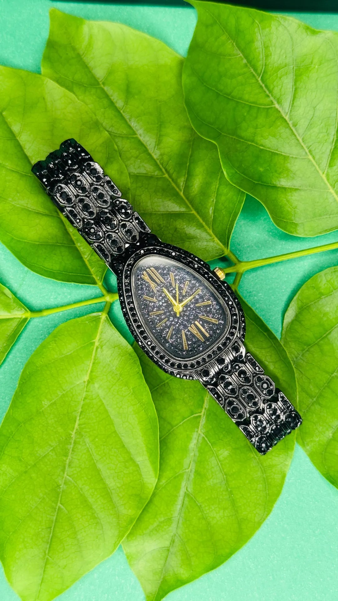 Twilight Enchant – Black Stone-Studded Women's Watch