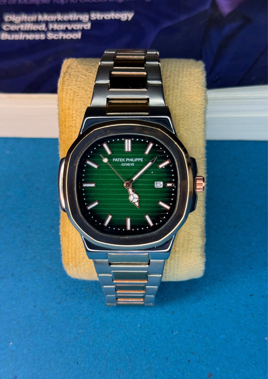 Luxury Green Dial Stainless Steel Watch – Nautilus Inspired | Patek Philippe Style