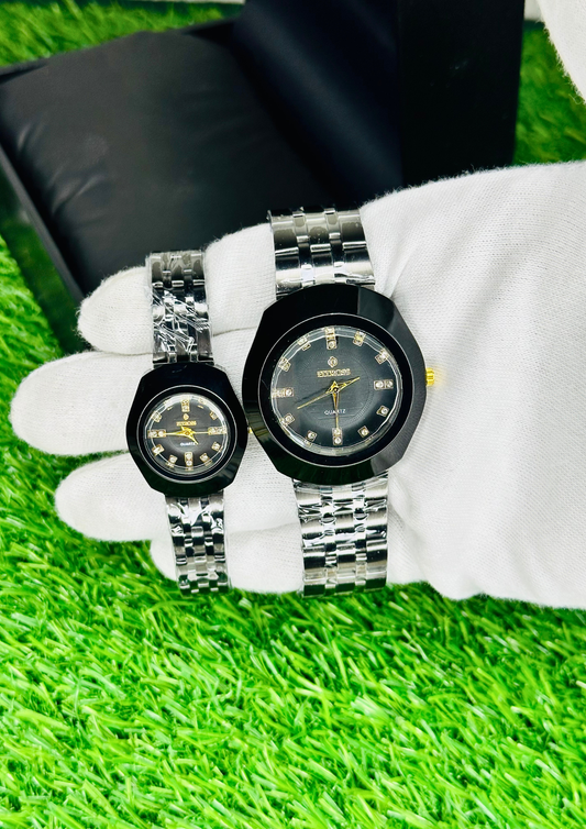 Midnight Silver Couple Watch Set – Bold. Elegant. Timeless.