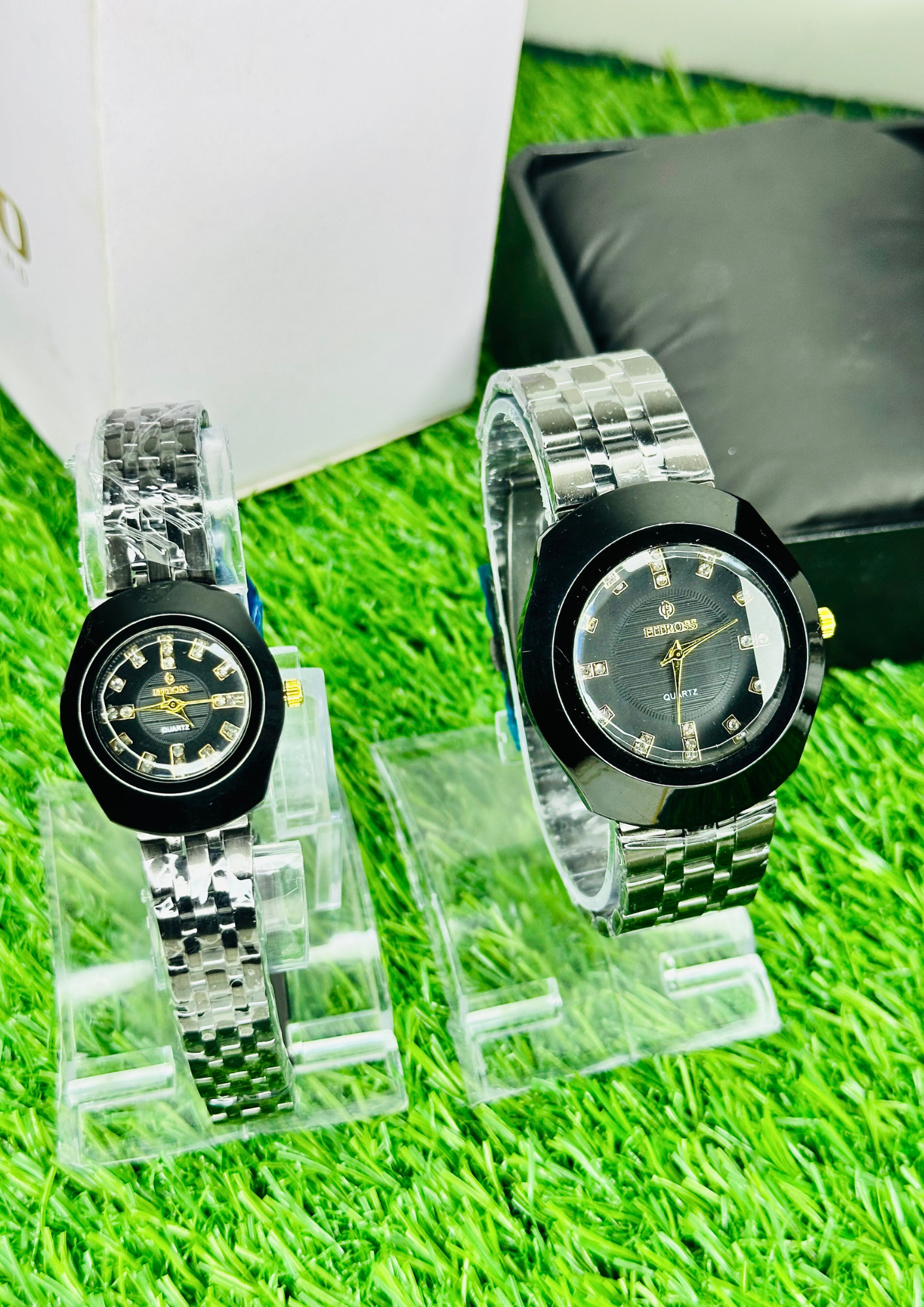 Midnight Silver Couple Watch Set – Bold. Elegant. Timeless.