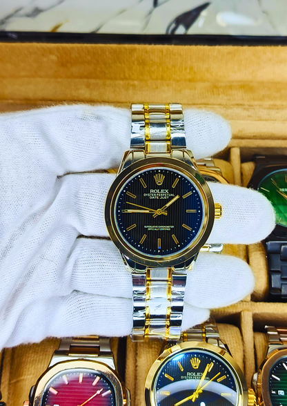 Classic Two-Tone Luxury Watch — Black Dial | Steel & Gold Finish
