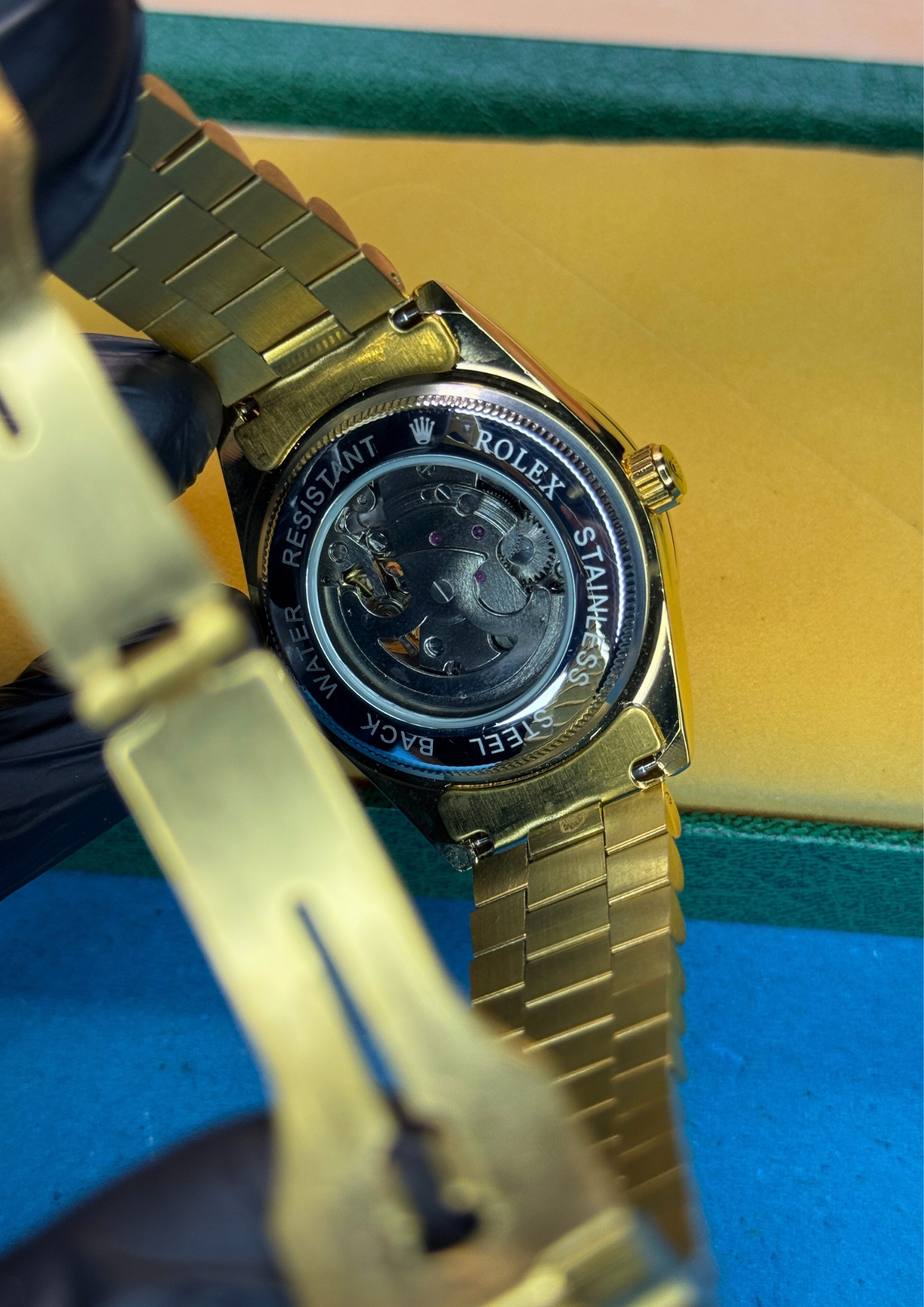 Automatic Rolex Style Watch – Gold with Ruby Red Dial