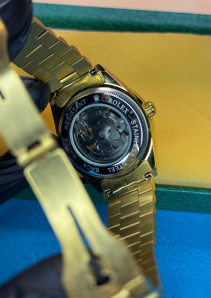 Automatic Rolex Style Watch – Gold with Ruby Red Dial