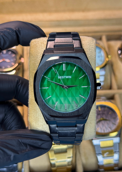 Bestwin Emerald Green Dial Watch – Matte Black Edition