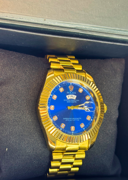 Luxury Gold Day-Date Watch – Royal Blue Diamond Dial